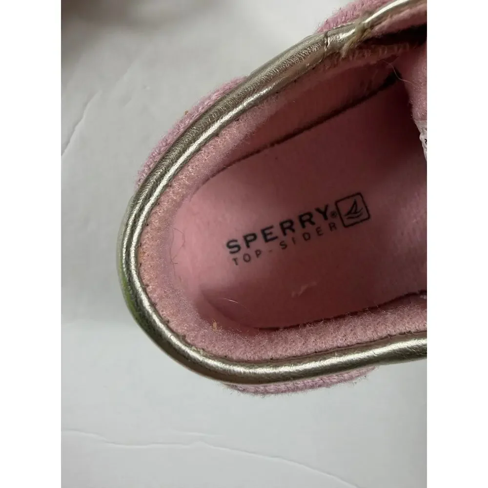 Sperry Bluefish Crib Boat Shoes Tan Metallic Gold Pink Baby Size 2